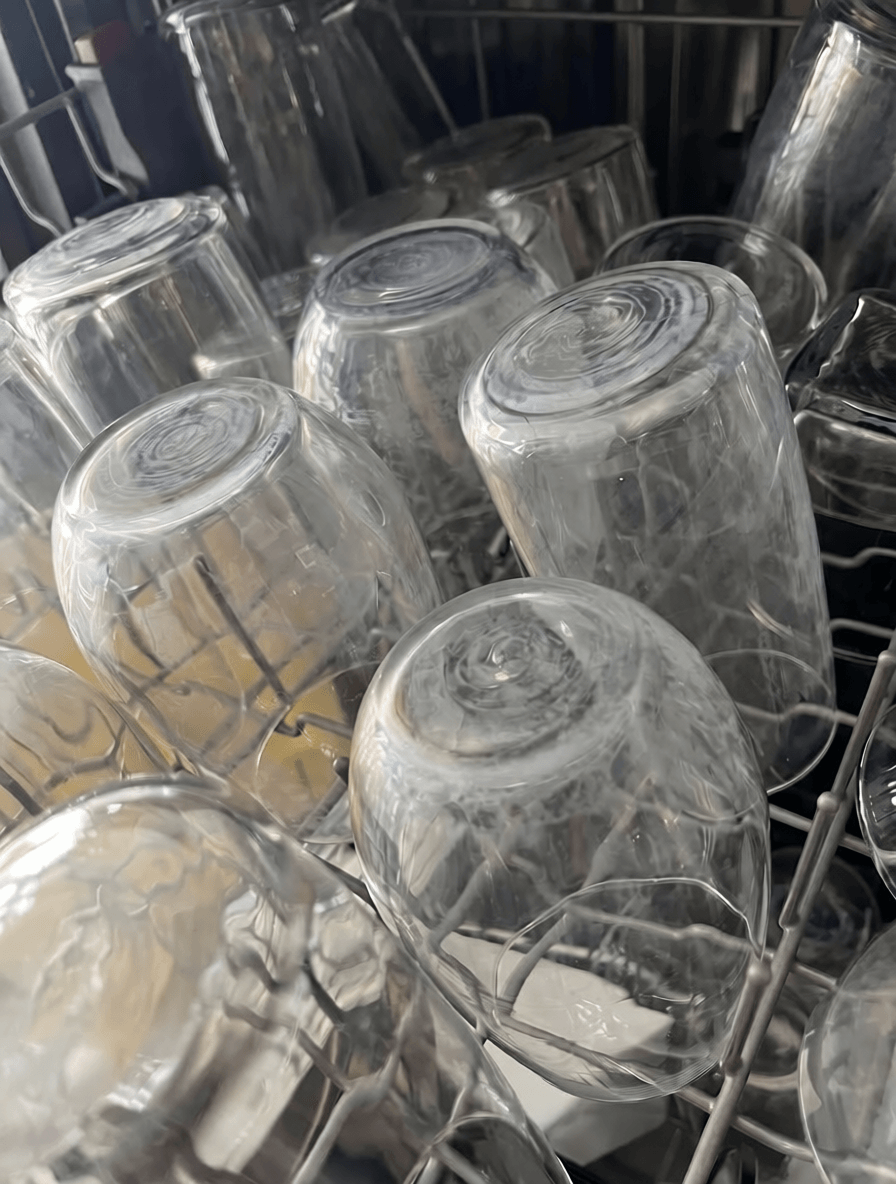 Cloudy glassware from hard water